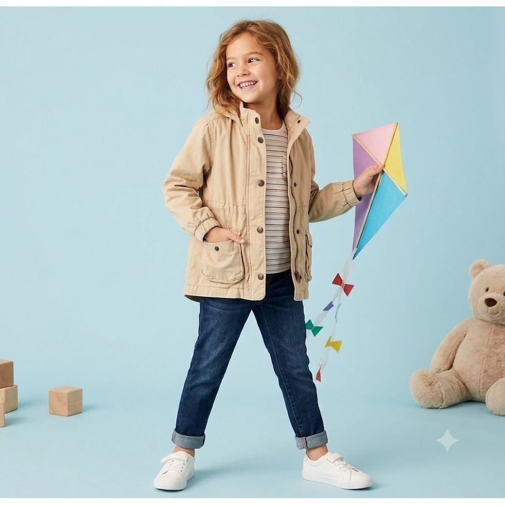 Old Navy Khaki Hooded Utility Jacket Toddler Girl Size 3T